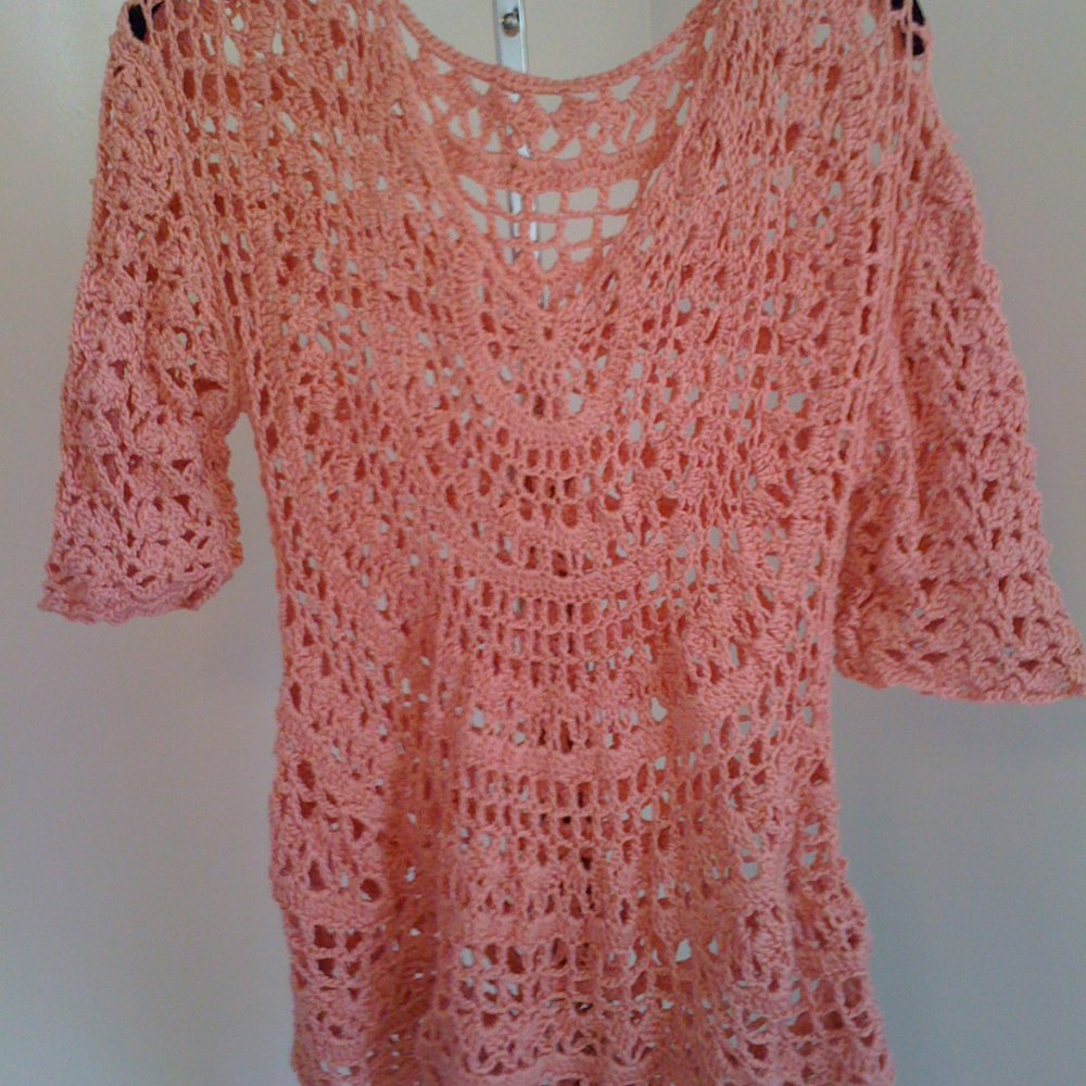 Handmade Bamboo Silk Crochet drop sleeve top XL